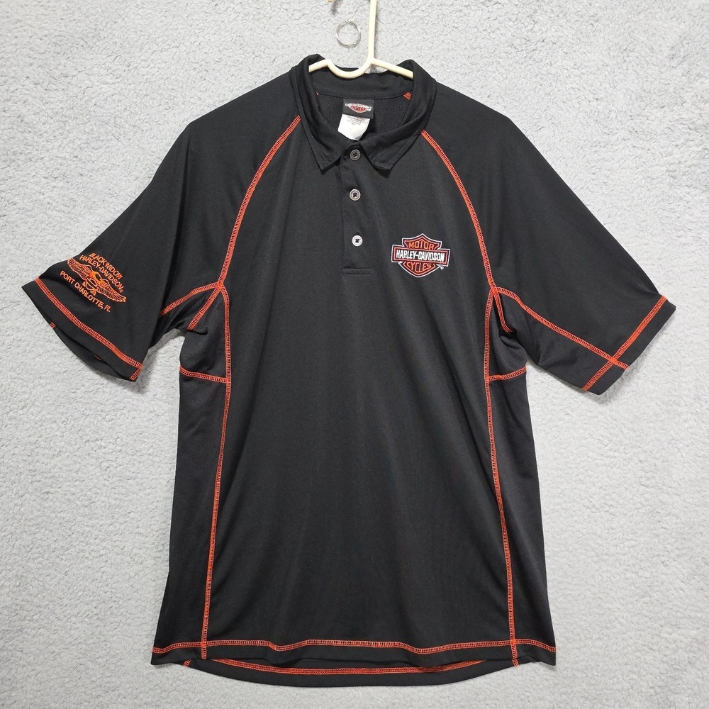 Harley Davidson Polo Orange Black Embroidered Port Charlotte Florida Large